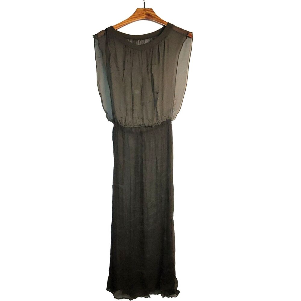 Women's 100% Silk Size S/M Long Black Dress with SAC548